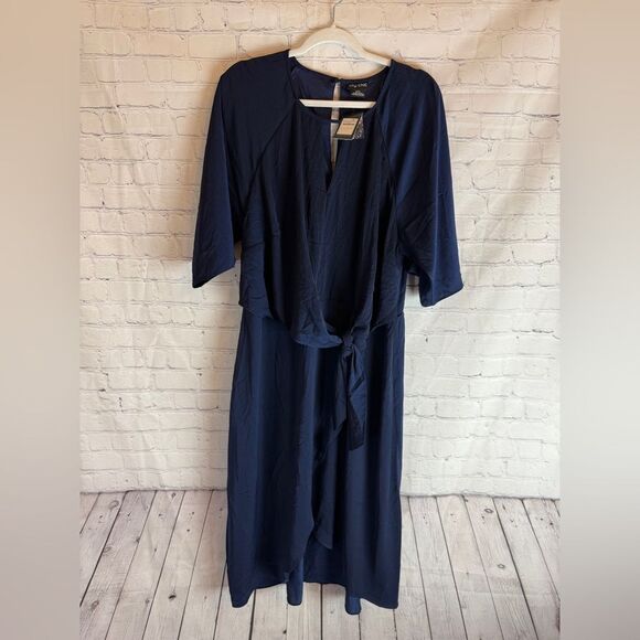 City Chic Sleek Tie Dress BLUE Size 18 - Picture 2 of 14